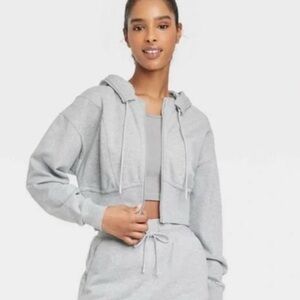 JoyLab Gray Cropped Zip-Up Hoodie Jacket — Size Large